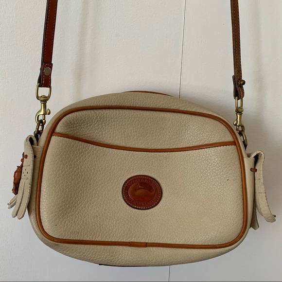 Vintage Dooney & Bourke Tan Leather Crossbody Bag Leather Two Tone Brown Taupe - Picture 5 of 14